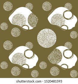 Vector seamless pattern with circle white, gold snowflakes on golden isolated background. Winter background for wallpaper, fabric, prints, cards, packaging. 