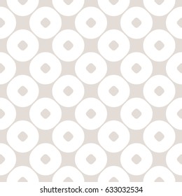 Vector seamless pattern with circles. Abstract geometric background in pastel colors, beige & white. Simple texture, repeat tiles. Stylish monochrome design for prints, home decor, textile, covers 