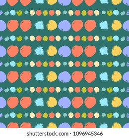 Vector seamless pattern with circles brush strokes. Colorful doodle background with lines. Abstract hand drawn illustration.
