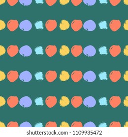 Vector seamless pattern with circles brush strokes. Colorful doodle. Simple style background. Abstract hand drawn illustration.