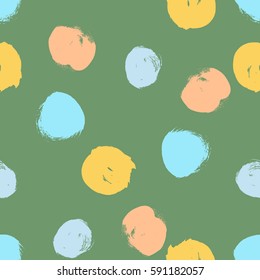 Vector seamless pattern with circles brush strokes. Colorful doodle. Polka dot background.