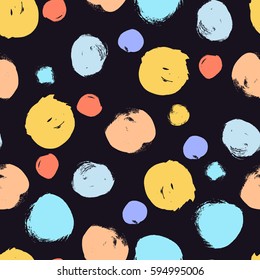 Vector seamless pattern with circles brush strokes. Colorful doodle. Polka dot background.