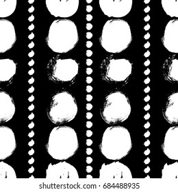 Vector seamless pattern with circles brush strokes. Black and white doodle. Grungy background. Abstract hand drawn illustration. Digital or wrapping paper