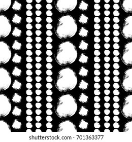 Vector seamless pattern with circles brush strokes. Black and white doodle vertical lines. Grungy background. Abstract hand drawn illustration.