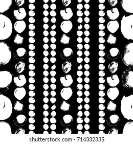 Vector seamless pattern with circles brush strokes. Black and white doodle. Grunge monochrome background. Abstract wallpaper