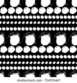 Vector seamless pattern with circles brush strokes. Black and white doodle horisontal lines. Grungy background. Abstract hand drawn illustration.