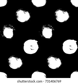 Vector seamless pattern with circles brush strokes. Black and white doodle. Grunge background. Abstract hand drawn illustration. Polka dot