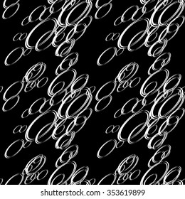 Vector seamless pattern with circles and bubbles. Black and white abstract background.