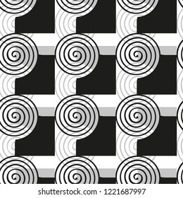 Vector seamless pattern with circles and curls.Modern stylish texture