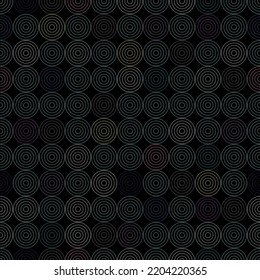 Vector seamless pattern with circles in different colors on black background. For wallpapers, decoration, invitation, fabric, textile and print, web page background, gift and wrapping paper. 