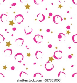 Vector Seamless pattern with circles, dots and stars.