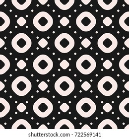 Vector seamless pattern with circles and dots. Simple funky geometric dotted texture, staggered grid. Abstract monochrome background, repeat tiles. Modern design for prints, home decor, textile, cloth