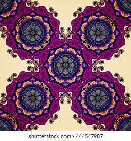 Vector seamless pattern with circular oriental ornament
