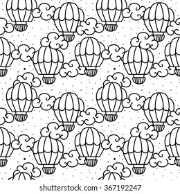 vector seamless pattern with circus air balloon in the night sky. You can change the background. children's drawing