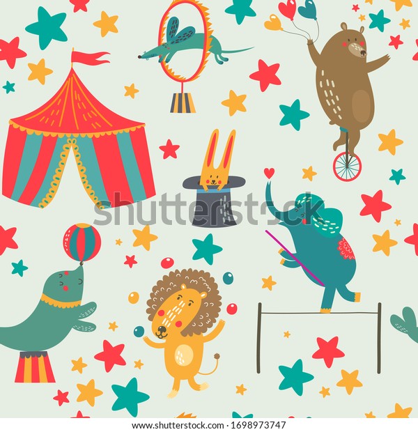 Vector Seamless Pattern Circus Animals Lion Stock Vector (Royalty Free ...