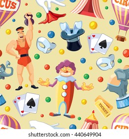 Vector seamless pattern of Circus entertainment. Flat style design for your personal projects