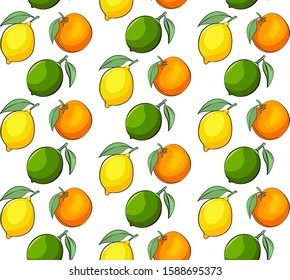 Vector seamless pattern of citrus fruits. Seamless pattern with lemon, lime and orange in vibrant colors. 