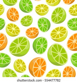 Vector seamless pattern of citrus fruits on white background