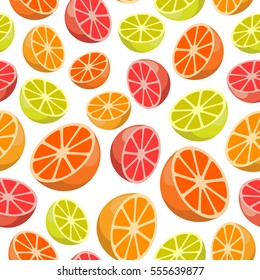 Vector seamless pattern of citrus fruits on white background