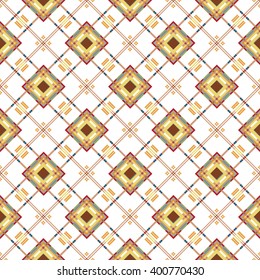 Vector seamless pattern. Classic stylish texture. Repeating geometric tiles with dotted rhombus. Men's fashion textile background. Blue brown backdrop.