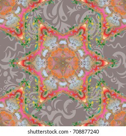 Vector seamless pattern. Classical luxury old fashioned damask ornament, royal victorian seamless texture for wallpapers, textile, wrapping. Exquisite baroque template in gray, beige and pink colors.