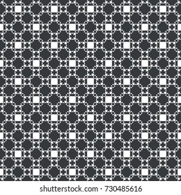 Vector seamless pattern. Classical monochrome texture with squares, stars which form regularly repeating tiled checkered surface. Plaid geometric background