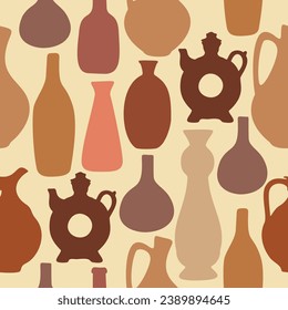 Vector seamless pattern with clay pottery.