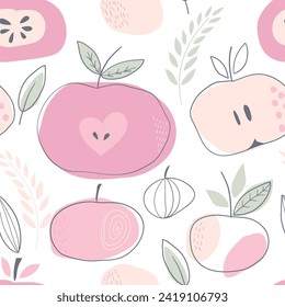 vector seamless pattern with clipping mask. Apples, leaves, fruits.