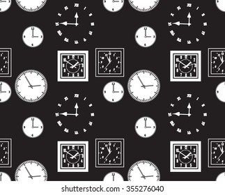 Vector seamless pattern with a clock loop black - white