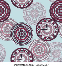 Vector Seamless Pattern with clock and rounded ornament, fully editable eps 10 file with clipping mask and seamless pattern in swatch menu