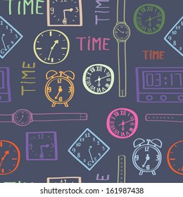 Vector seamless pattern with clocks