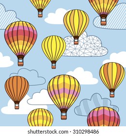 Vector seamless pattern with clouds and balloons
