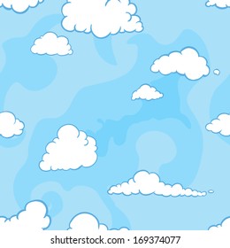 vector seamless pattern of clouds on blue background