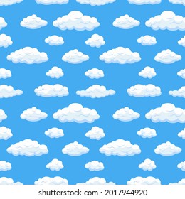 Vector Seamless Pattern, Clouds on Light Blue Sky, Summer Day Sky, Background Template, Vector illustration,