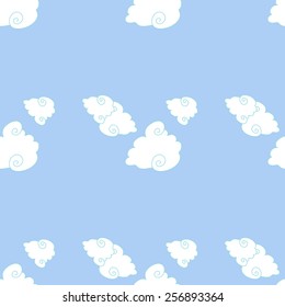 Vector seamless pattern of clouds on blue background