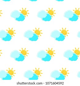 Vector seamless pattern with clouds and sun. Can be used for baby shop, store, market, kids centre, kindergarten. Background for banner, decoration, wallpaper, wrapping paper. EPS10.