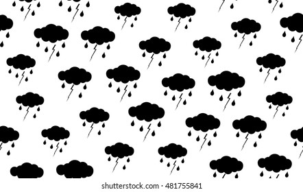 Vector seamless pattern of clouds with thunderstorm