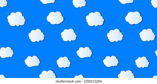 Vector Seamless Pattern, Cloudy Sky, Bright Light Blue Color, Summer Sky.
