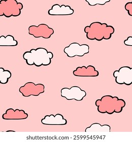 Vector seamless pattern with cloudy sky. Cute design for textile, wallpaper, fabric, wrapping paper and backgrounds.