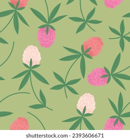 Vector seamless pattern with clover flowers, hand drawn summer meadow background