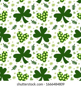 Vector seamless pattern with clover leaves. Suitable for St. Patrick's Day or spring design.