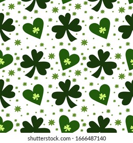 Vector seamless pattern with clover leaves. Suitable for St. Patrick's Day or spring design. For the design of fabric, wrapping paper, wallpaper.