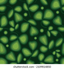 Vector seamless pattern with clover leaves on a dark green background. 