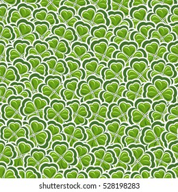Vector Seamless Pattern Clover for St Patrick's Day, Green Shamrock wrapping paper, ornament clover foliage, spring shamrock seamless pattern, floral background wallpaper irish trefoil, green art lawn
