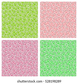 Vector Seamless Pattern Clover for St Patrick's and Valentine's Day, green Shamrock wrapping paper, ornament clover leaf foliage, red seamless pattern, hearts in shamrock petals background wallpaper.