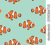 Vector seamless pattern with clownfish