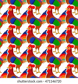Vector seamless pattern a lot of cock. Hand drawn. Seamless floral background.