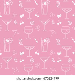 Vector seamless pattern with cocktails and ingredients.