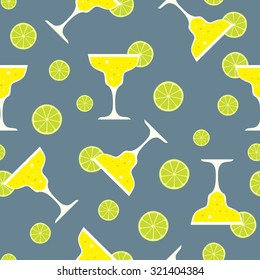 vector seamless pattern with cocktails and limes