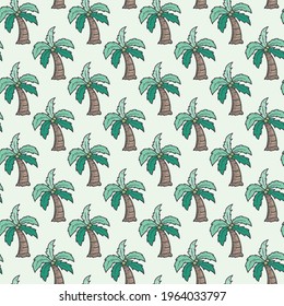 vector seamless pattern coconut tree hand drawing doodle style abstract isolated on green background